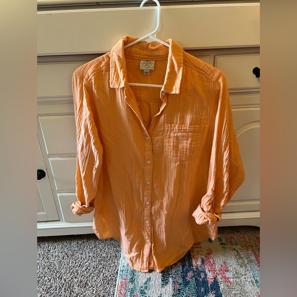 St. John's Bay | Women’s Casual Orange Button-Down Shirt